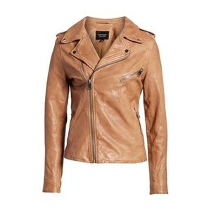 LAMARQUE Kiyoshi Washed Leather Biker Jacket in Tigers Eye